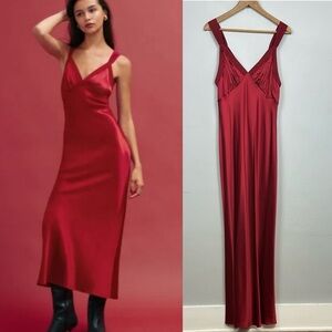 NWT Reformation 100% Silk Red Neola Midi Dress Sz L